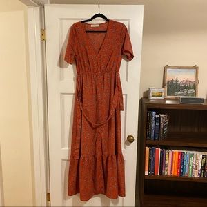 Red floral maxi dress